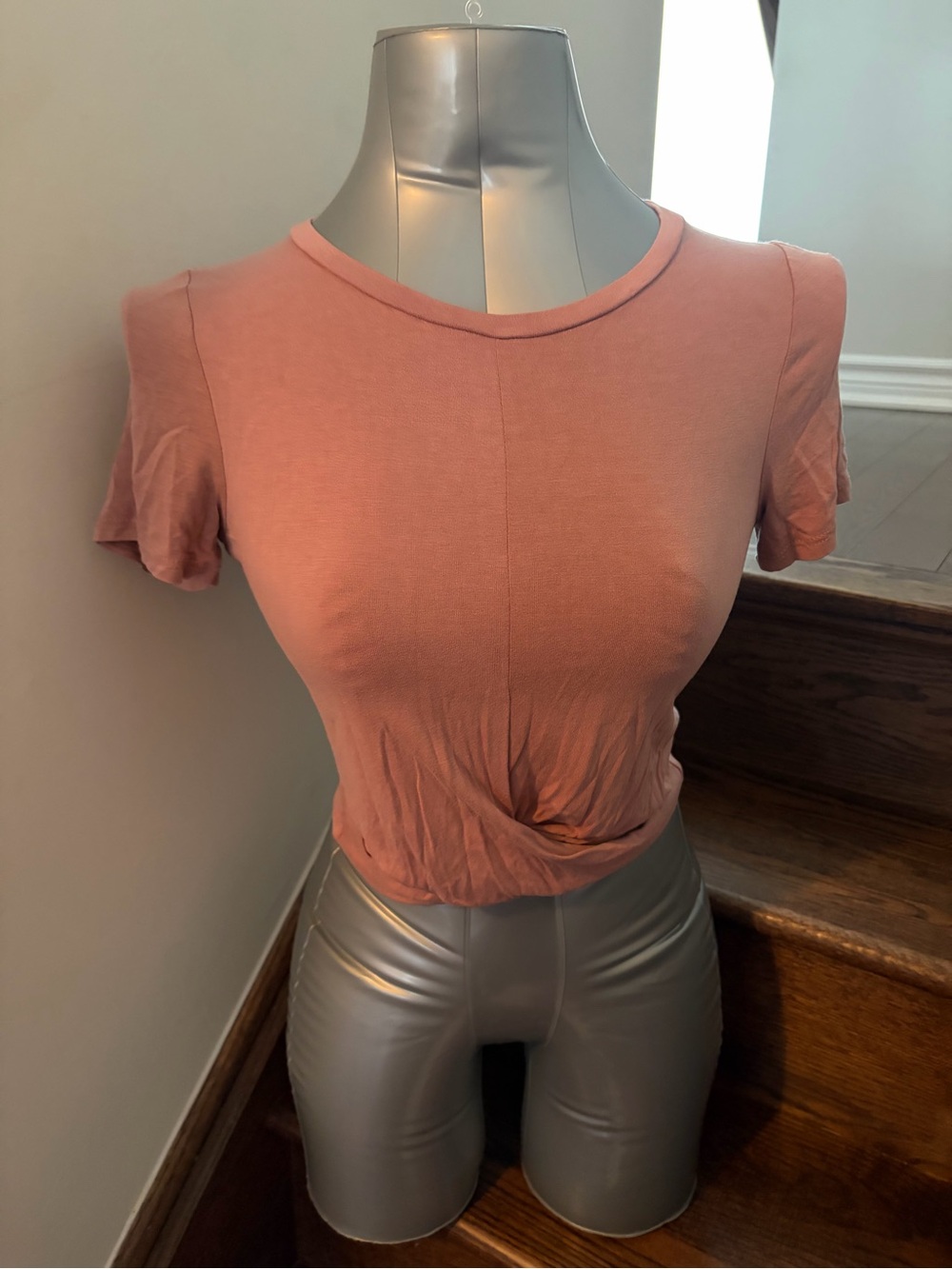 Cozy Casual Short Sleeve Twist Crop Top in Dusky Rose